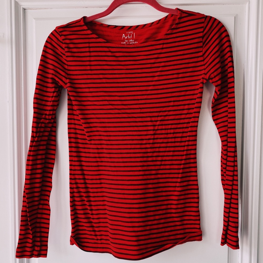 jcrew red striped long sleeve